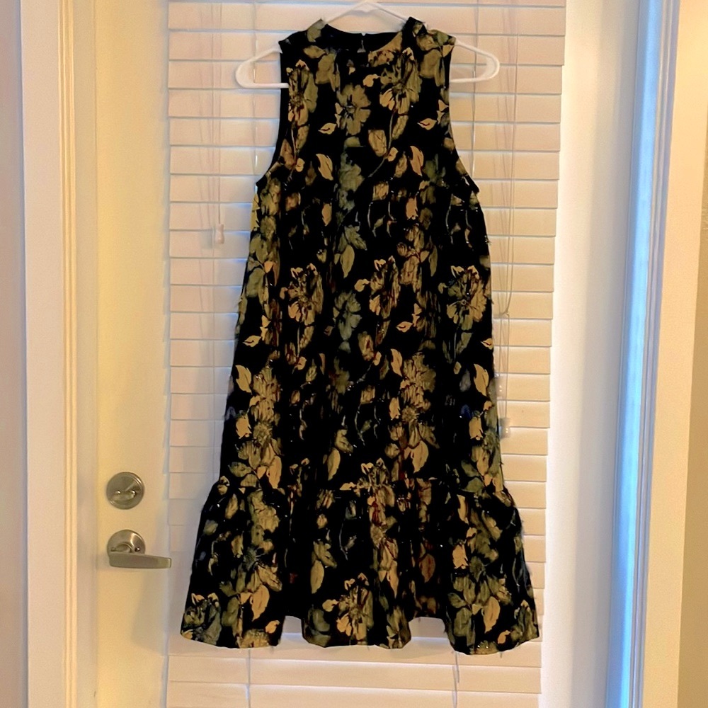 Anthropologie Navy Blue-Yellow Midi Dress